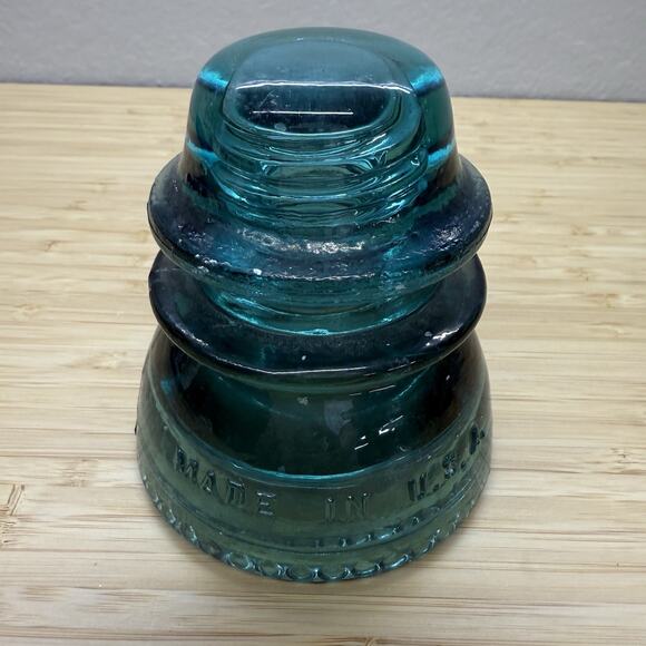 Vintage Hemingray No. 42 Blue Green Glass Railroad RR Telegraph Insulator Cap - Picture 3 of 5